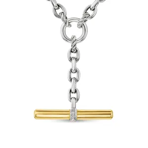 DY Mercer Petite Toggle Chain Necklace in Sterling Silver and 18K Yellow Gold with Diamonds, 4.5mm, 20"