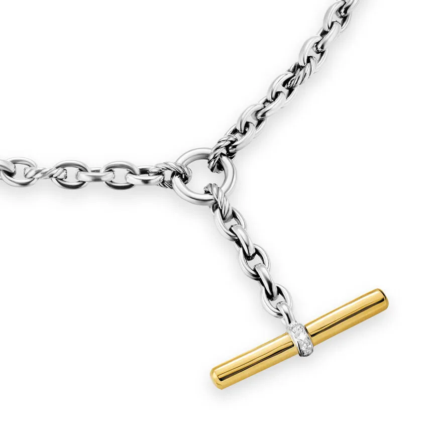 DY Mercer Petite Toggle Chain Necklace in Sterling Silver and 18K Yellow Gold with Diamonds, 4.5mm, 20"