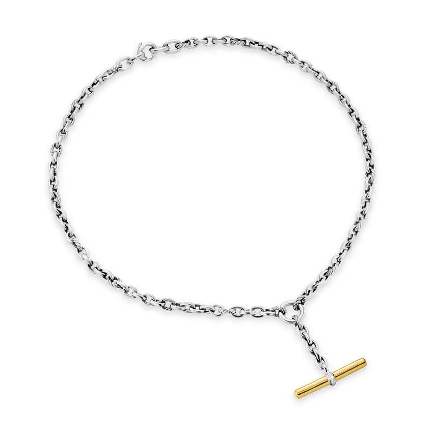 DY Mercer Petite Toggle Chain Necklace in Sterling Silver and 18K Yellow Gold with Diamonds, 4.5mm, 20"