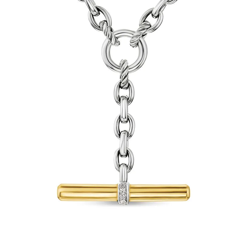 DY Mercer Petite Toggle Chain Necklace in Sterling Silver and 18K Yellow Gold with Diamonds, 4.5mm, 20"