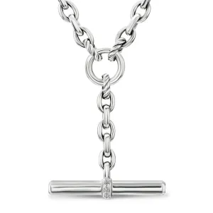 DY Mercer Petite Toggle Chain Necklace in Sterling Silver with Diamonds, 4.5mm, 20"