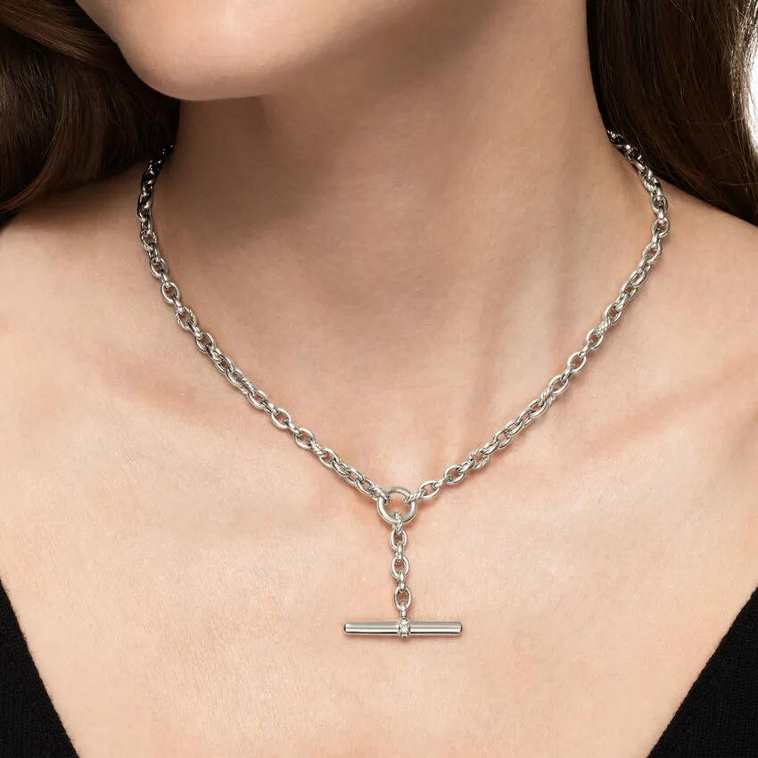 DY Mercer Petite Toggle Chain Necklace in Sterling Silver with Diamonds, 4.5mm, 20"