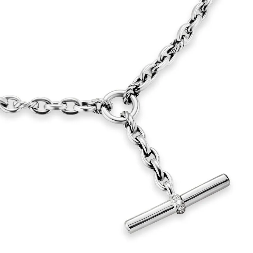 DY Mercer Petite Toggle Chain Necklace in Sterling Silver with Diamonds, 4.5mm, 20"