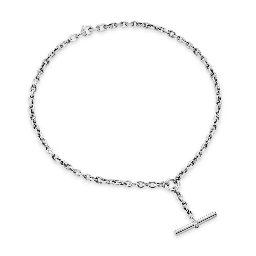 DY Mercer Petite Toggle Chain Necklace in Sterling Silver with Diamonds, 4.5mm, 20"
