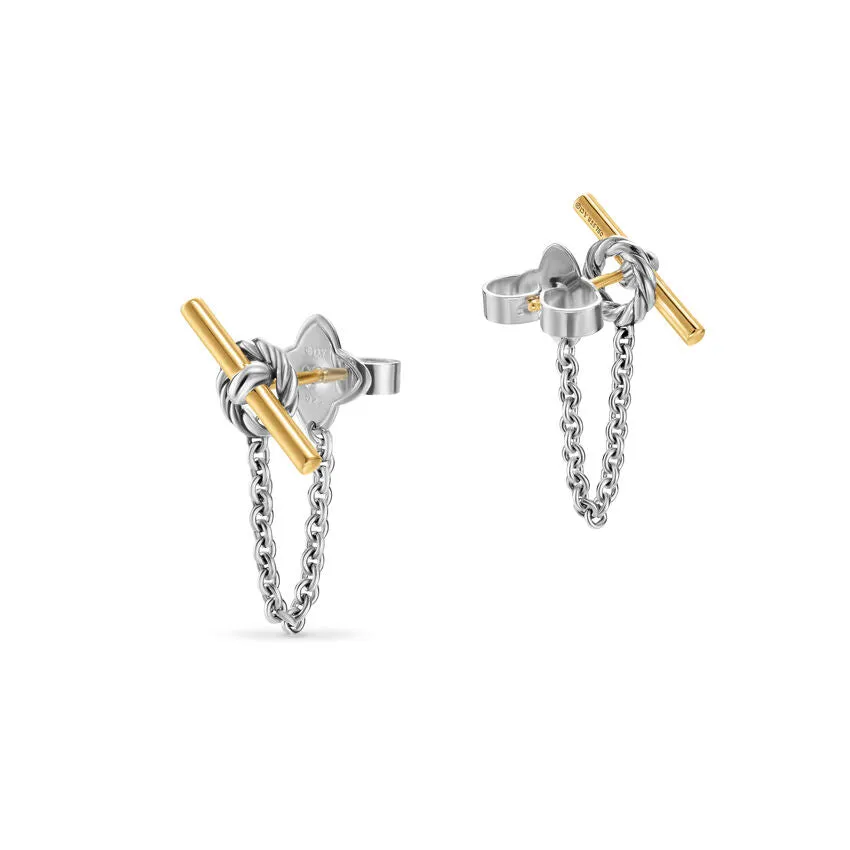 DY Mercer Petite Toggle Chain Stud Earrings in Sterling Silver with 18K Yellow Gold, 38.2mm