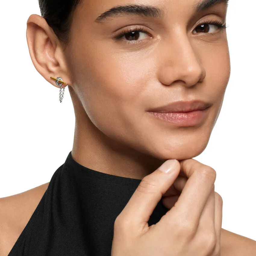 DY Mercer Petite Toggle Chain Stud Earrings in Sterling Silver with 18K Yellow Gold, 38.2mm