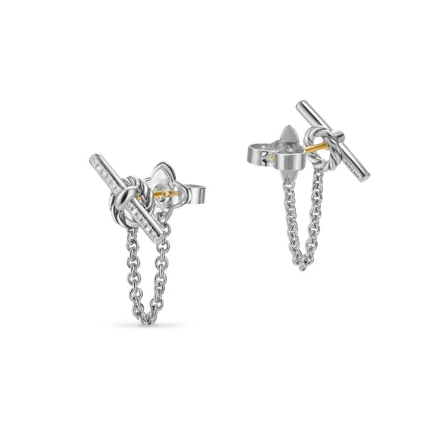 DY Mercer Petite Toggle Chain Stud Earrings in Sterling Silver with Diamonds, 38.2mm