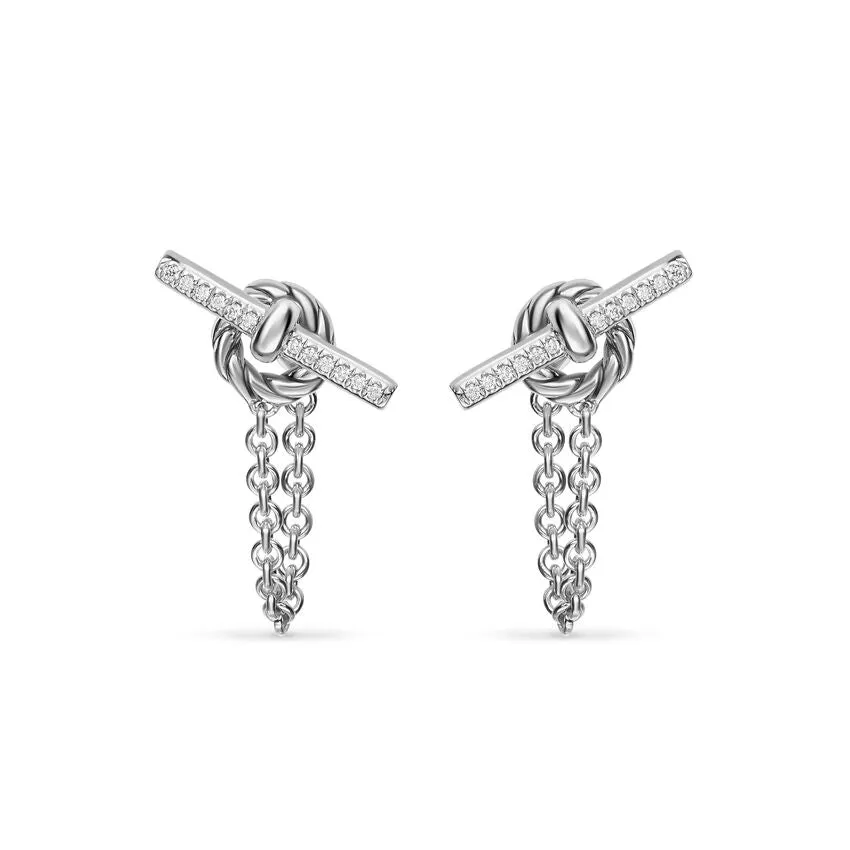DY Mercer Petite Toggle Chain Stud Earrings in Sterling Silver with Diamonds, 38.2mm