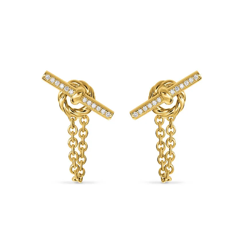 DY Mercer Petite Toggle Stud Earrings in 18K Yellow Gold with Diamonds, 38.2mm
