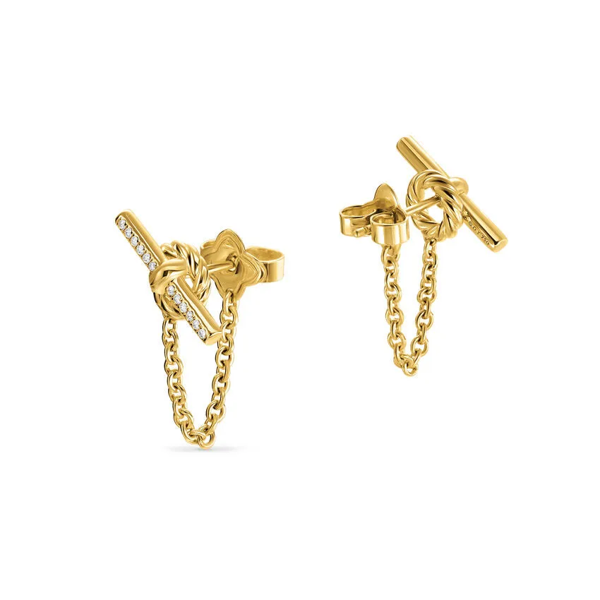 DY Mercer Petite Toggle Stud Earrings in 18K Yellow Gold with Diamonds, 38.2mm