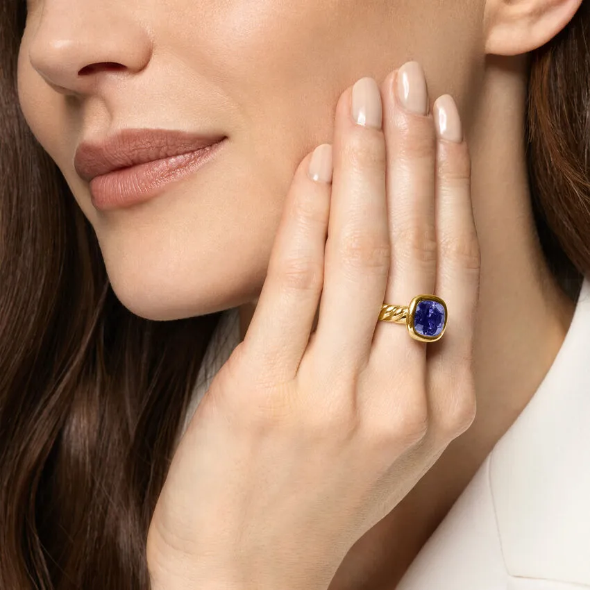 DY Mercer Stone Ring in 18K Yellow Gold with Iolite, 10mm, Size 7