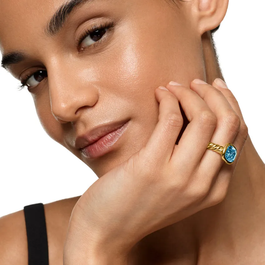 DY Mercer Stone Ring in 18K Yellow Gold with Sky Blue Topaz, 10mm, Size 7