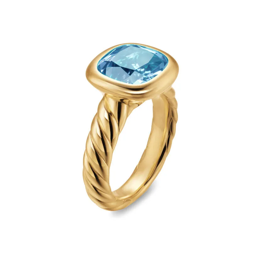 DY Mercer Stone Ring in 18K Yellow Gold with Sky Blue Topaz, 10mm, Size 7