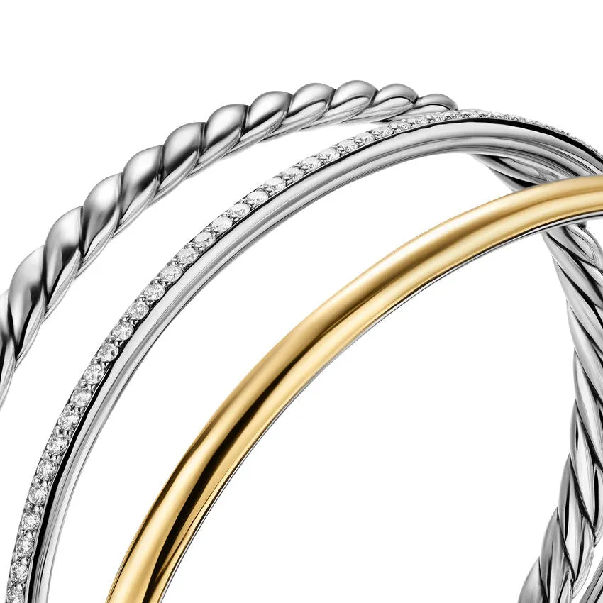 DY Mercer Three Row Cuff Bracelet in Sterling Silver with 18K Yellow Gold and Diamonds, 10mm, Size Large
