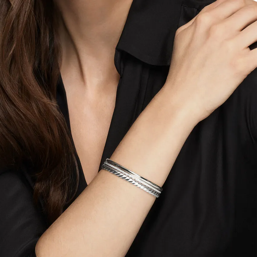 DY Mercer Three Row Cuff Bracelet in Sterling Silver with Diamonds, 10mm, Size Medium