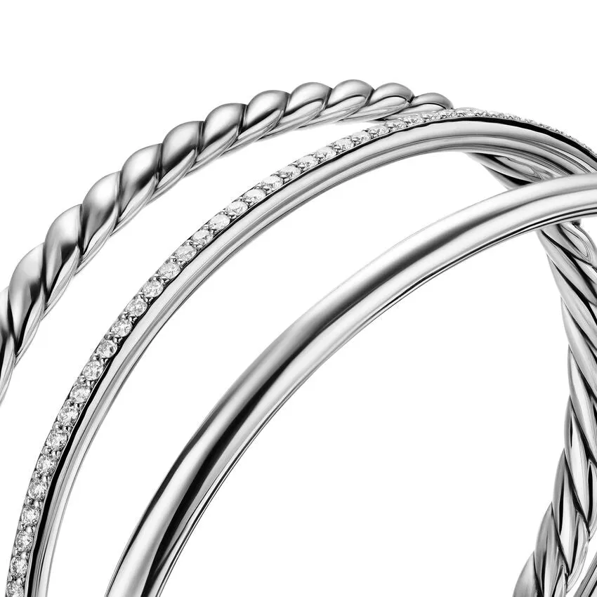 DY Mercer Three Row Cuff Bracelet in Sterling Silver with Diamonds, 10mm, Size Medium