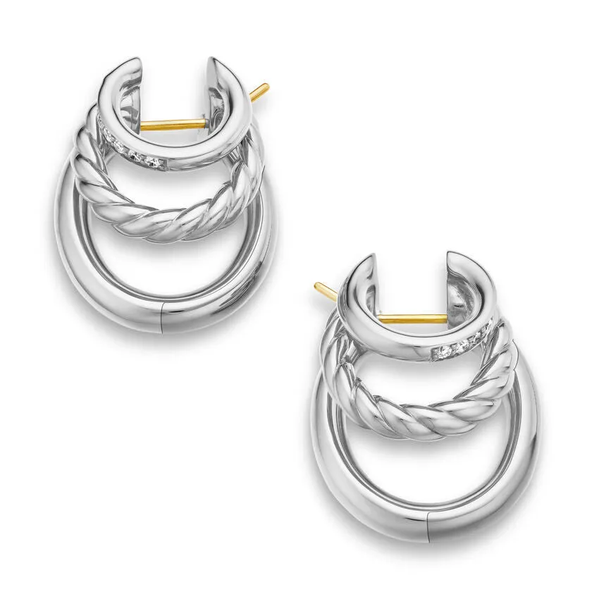 DY Mercer Three Row Hoop Earrings in Sterling Silver with Diamonds, 21mm