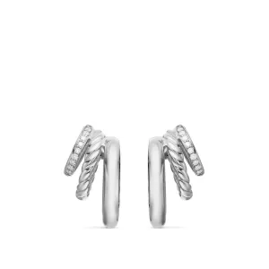 DY Mercer Three Row Hoop Earrings in Sterling Silver with Diamonds, 21mm