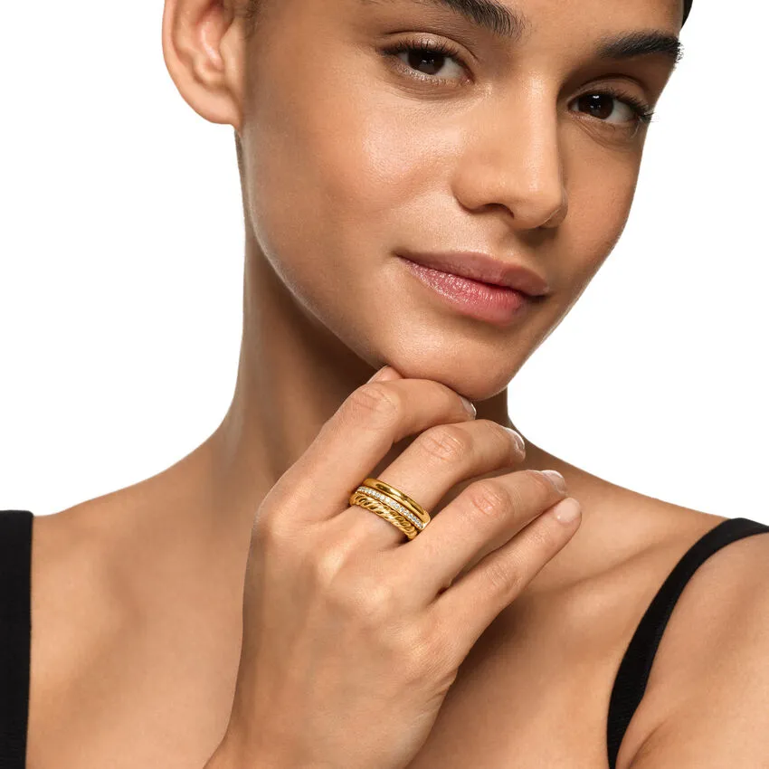 DY Mercer Three Row Ring in 18K Yellow Gold with Diamonds, 8.9mm, Size 7