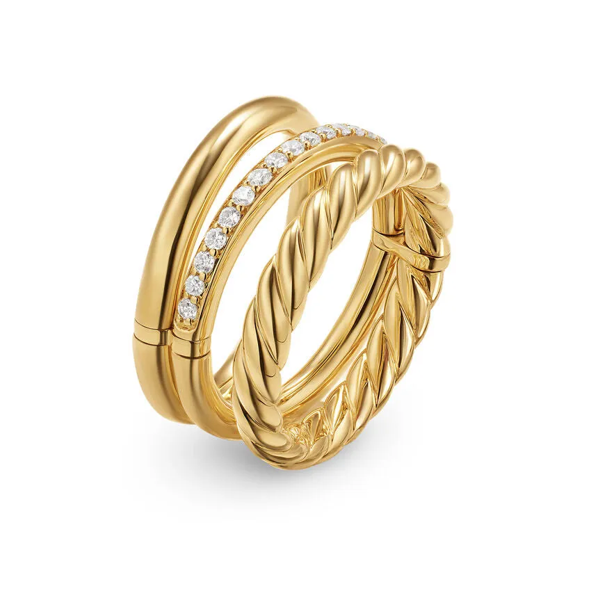 DY Mercer Three Row Ring in 18K Yellow Gold with Diamonds, 8.9mm, Size 7