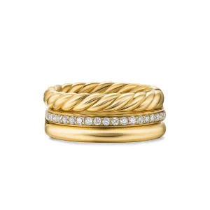 DY Mercer Three Row Ring in 18K Yellow Gold with Diamonds, 8.9mm, Size 7