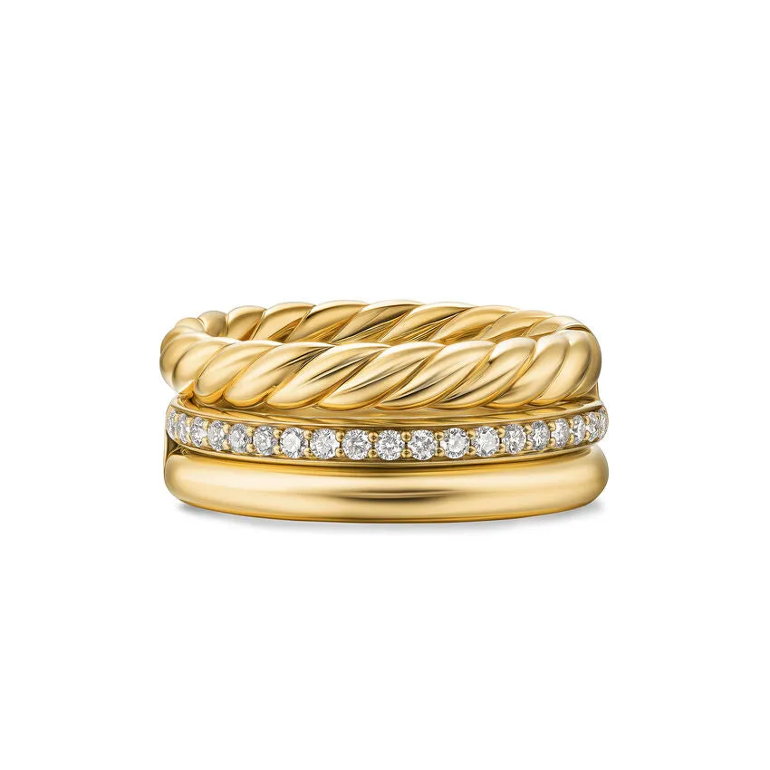 DY Mercer Three Row Ring in 18K Yellow Gold with Diamonds, 8.9mm, Size 8