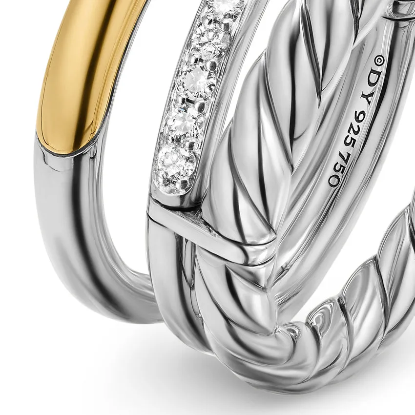 DY Mercer Three Row Ring in Sterling Silver with 18K Yellow Gold and Diamonds, 8.9mm, Size 7