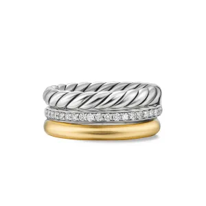DY Mercer Three Row Ring in Sterling Silver with 18K Yellow Gold and Diamonds, 8.9mm, Size 9