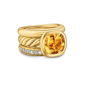 DY Mercer Three Row Stone Ring in 18K Yellow Gold with Citrine and Diamonds, 12mm, Size 8