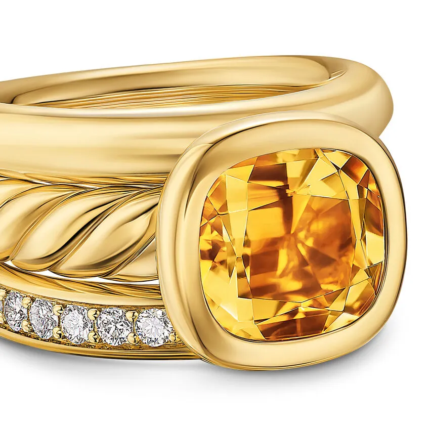 DY Mercer Three Row Stone Ring in 18K Yellow Gold with Citrine and Diamonds, 12mm, Size 8