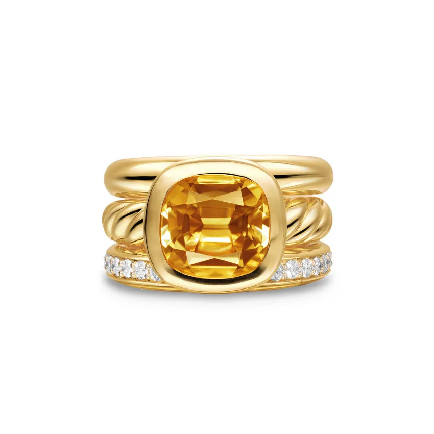 DY Mercer Three Row Stone Ring in 18K Yellow Gold with Citrine and Diamonds, 12mm, Size 8