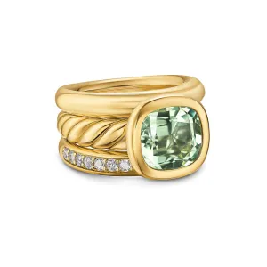 DY Mercer Three Row Stone Ring in 18K Yellow Gold with Prasiolite and Diamonds, 12mm, Size 7