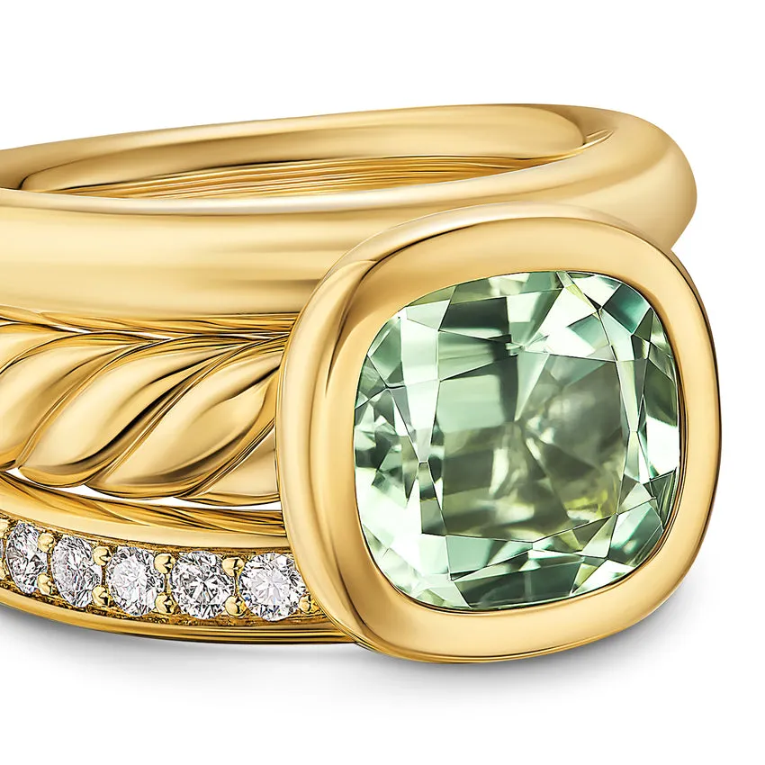 DY Mercer Three Row Stone Ring in 18K Yellow Gold with Prasiolite and Diamonds, 12mm, Size 7
