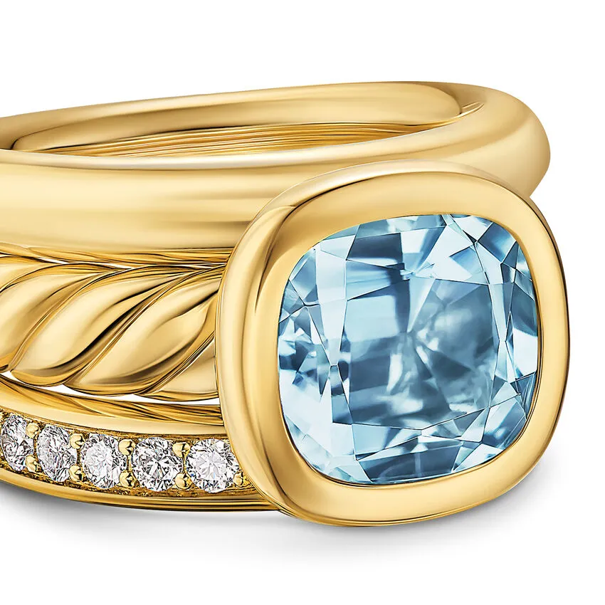 DY Mercer Three Row Stone Ring in 18K Yellow Gold with Sky Blue Topaz and Diamonds, 12mm, Size 8