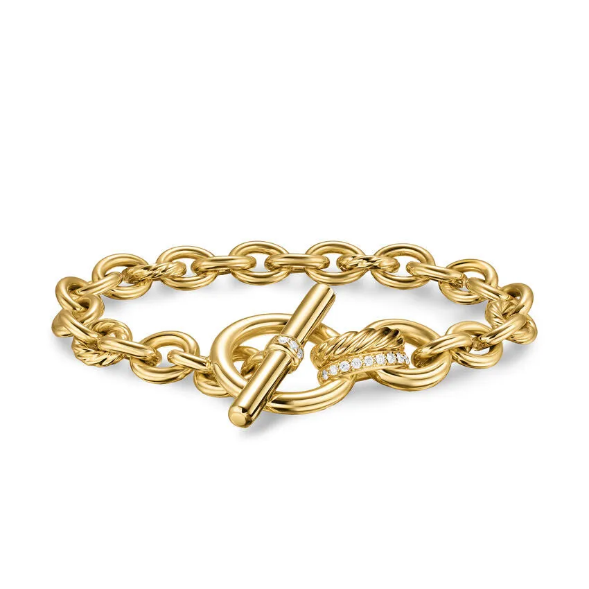DY Mercer Toggle Chain Bracelet in 18K Yellow Gold with Diamonds, 8mm, Size Large
