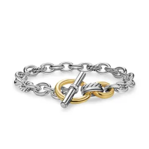 DY Mercer Toggle Chain Bracelet in Sterling Silver with 18K Yellow Gold and Diamonds, 8mm, Size Medium