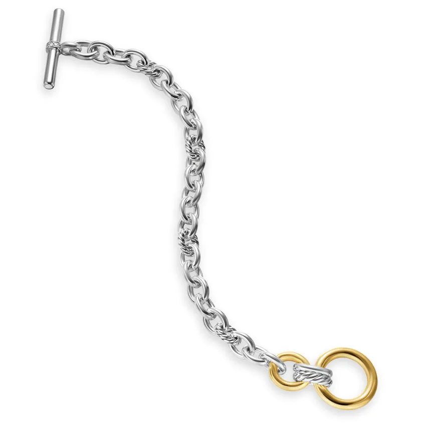 DY Mercer Toggle Chain Bracelet in Sterling Silver with 18K Yellow Gold and Diamonds, 8mm, Size Medium