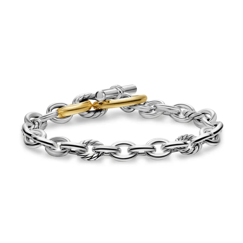 DY Mercer Toggle Chain Bracelet in Sterling Silver with 18K Yellow Gold and Diamonds, 8mm, Size Medium