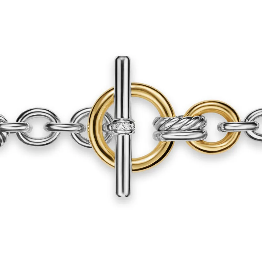 DY Mercer Toggle Chain Bracelet in Sterling Silver with 18K Yellow Gold and Diamonds, 8mm, Size Medium