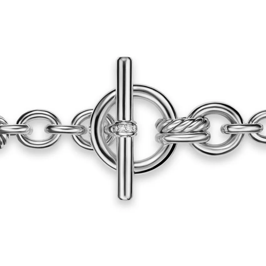 DY Mercer Toggle Chain Bracelet in Sterling Silver with Diamonds, 8mm, Size Medium