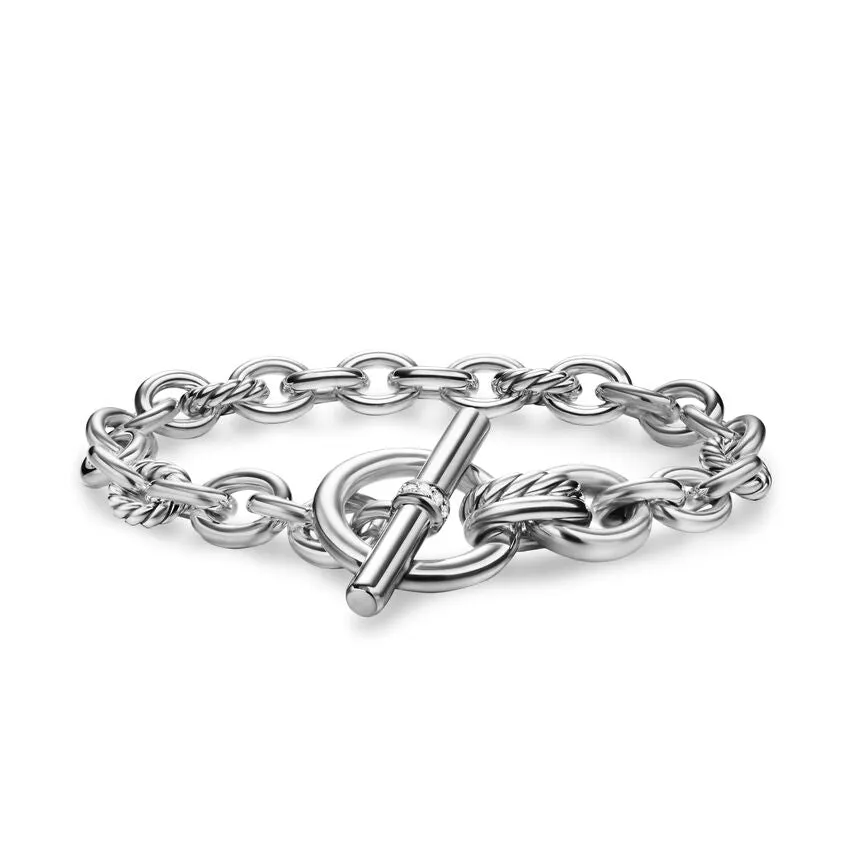 DY Mercer Toggle Chain Bracelet in Sterling Silver with Diamonds, 8mm, Size Medium