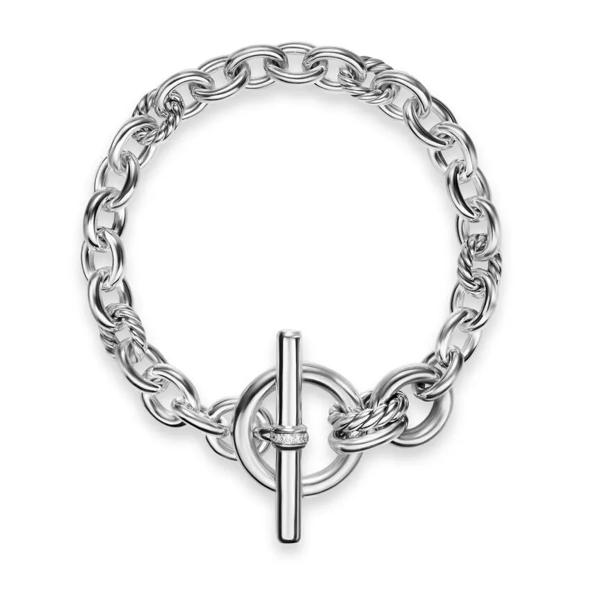 DY Mercer Toggle Chain Bracelet in Sterling Silver with Diamonds, 8mm, Size Medium
