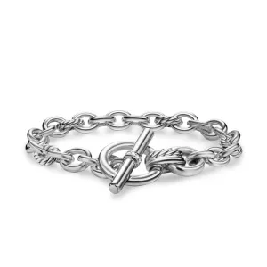 DY Mercer Toggle Chain Bracelet in Sterling Silver with Diamonds, 8mm, Size Medium