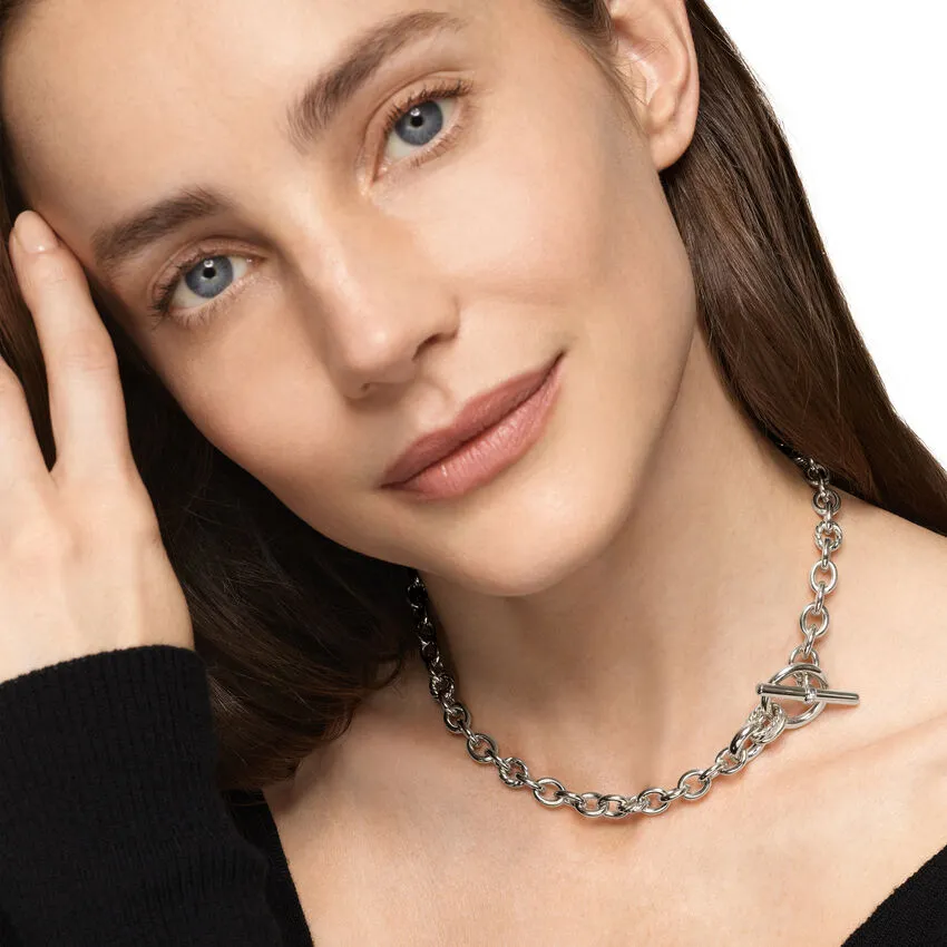 DY Mercer Toggle Chain Necklace in Sterling Silver with Diamonds, 8mm, 18"