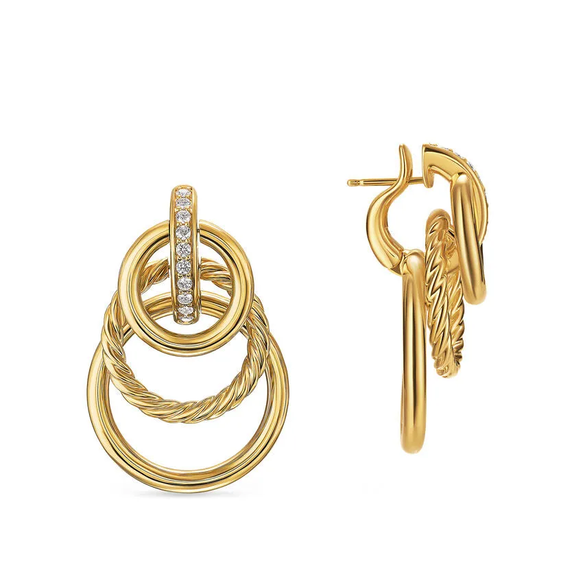 DY Mercer Triple Ring Drop Earrings in 18K Yellow Gold with Diamonds, 35.6mm