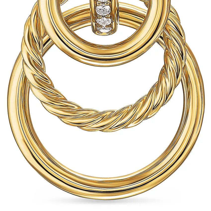 DY Mercer Triple Ring Drop Earrings in 18K Yellow Gold with Diamonds, 35.6mm
