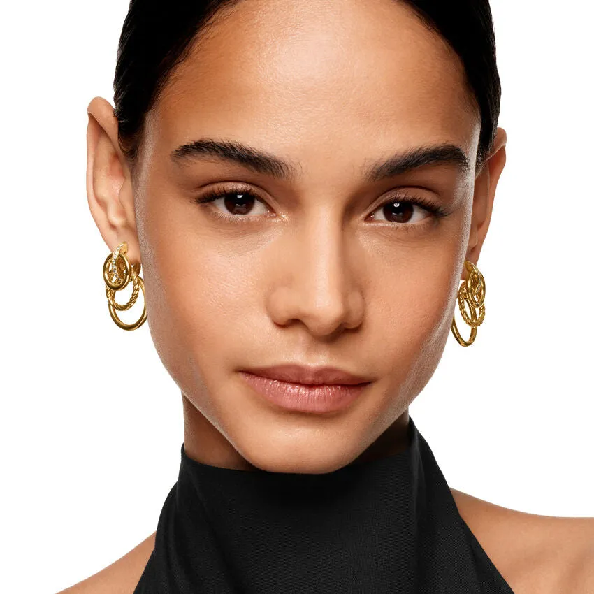 DY Mercer Triple Ring Drop Earrings in 18K Yellow Gold with Diamonds, 35.6mm