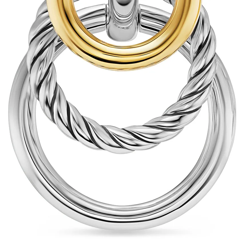 DY Mercer Triple Ring Drop Earrings in Sterling Silver with 18K Yellow Gold, 35.6mm