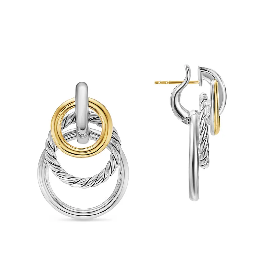 DY Mercer Triple Ring Drop Earrings in Sterling Silver with 18K Yellow Gold, 35.6mm