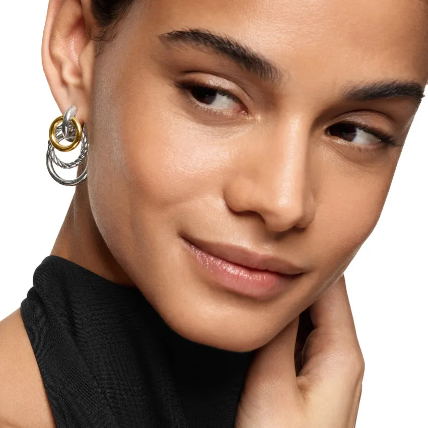 DY Mercer Triple Ring Drop Earrings in Sterling Silver with 18K Yellow Gold, 35.6mm